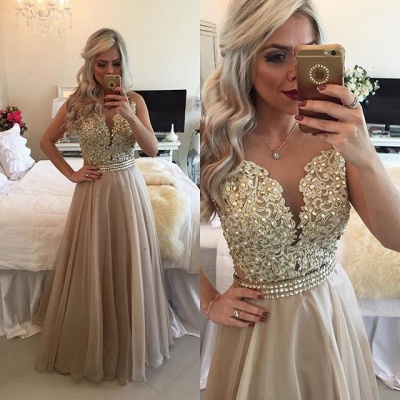 New Arrival A-Line Chiffon Prom Dress with Beadings Lace Floor Length Evening Dresses BMT031_4