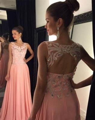 A-Line Halter Crystal  Prom Dress Latest Zipper Beading Chiffon Party Dress GA028_2