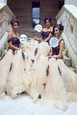 New Arrival Tulle A-Line Off-The-Shoulder Lace-Applique Floor-Length  Elegant Bridesmaid Dresses_2