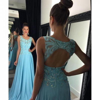A-Line Halter Crystal  Prom Dress Latest Zipper Beading Chiffon Party Dress GA028_5