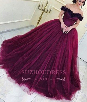 Long Ball Gown Off-the-Shoulder Tulle Sleeveless Evening Gowns  Appliques Prom Dresses_1