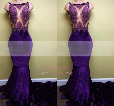 Elegant  Velvet Sleeveless Appliques Mermaid Prom Dress BA5393_2