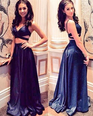 New Arrival V-Neck Two Piece  Prom Dresses Sexy Open Back Satin Party Gowns BA5492_1