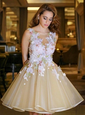 Gorgeous A-Line Flowers Homecoming Dresses  | Sleeveless Open Back Short Hoco Dress_1