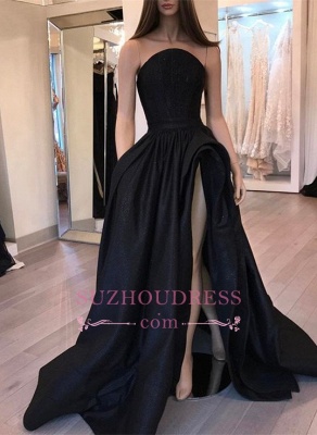 Sexy Designer Slit Black Sleeveless Evening Dress_2