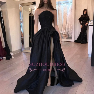 Sexy Designer Slit Black Sleeveless Evening Dress_1