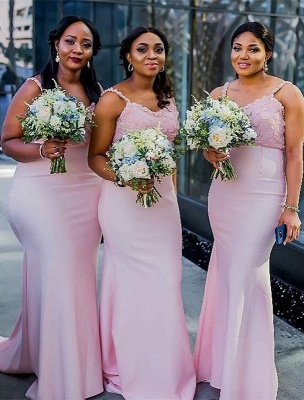 Sheath Spaghetti Straps Pink Bridesmaid Dresses |  Long Sexy Maid of Honor Dresses_1