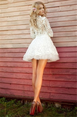 Half Sleeve Lace Bridal Shower Dress   Tulle Miniskirt Party Dress with Flowers BA3555_4