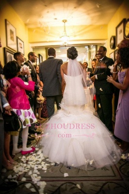 Sweetheart Sleeveless Mermaid Bridal Gowns Flowers Sheath Ruffles Tulle Wedding Dresses_5