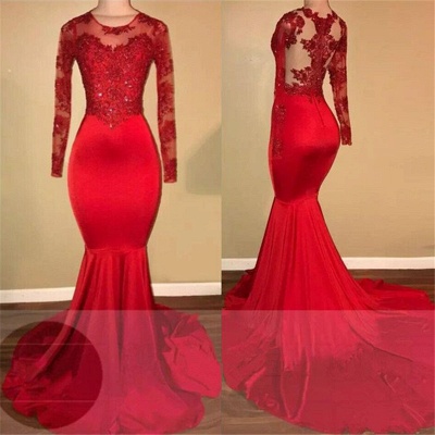Long Sleeve Mermaid Lace Prom Dresses  | Red Sheer Tulle  Evening Gown FB0283_3