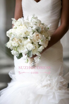 Sweetheart Sleeveless Mermaid Bridal Gowns Flowers Sheath Ruffles Tulle Wedding Dresses_4
