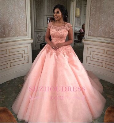 Newest Chic Long Cap-Sleeves Ball-Gown Scoop Lace-Appliques Quinceanera Dresses_5