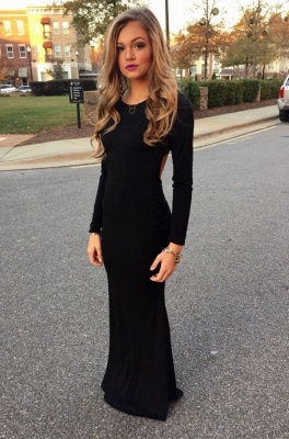 Black Long Sleeve Prom Dresses New Arrival Floor Length Party Gowns BA3862_1