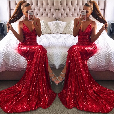 Red Shiny Sequins Sexy Evening Dresses  |  Sleeveless  Long Formal Party Dresses_3