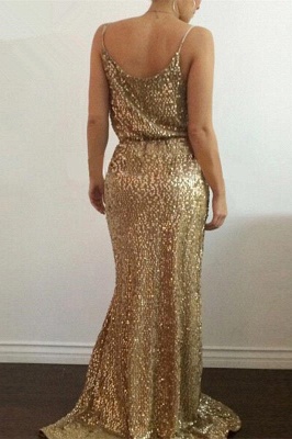 Sexy Gold Dequined Spaghetti Strap Evening Dress  Split Long Formal Occasion Dresses JT121_3