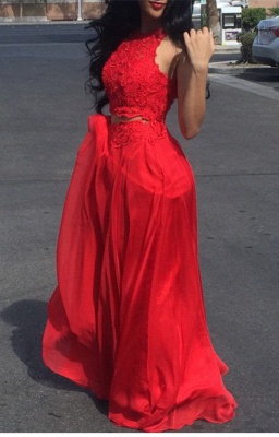New Arrival Halter Red Lace Prom Dress Floor Length Chiffon  Evening Gown BA4716_1