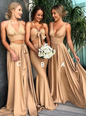Sexy V-Neck Sleeveless Bridesmaid Dresses  | Simple Side Slit  Bridesmaid Dress_5