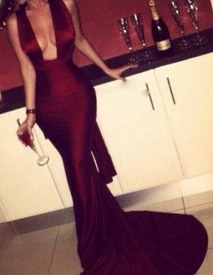 Burgundy  Mermaid Prom Dresses Sexy Cross Back  Evening Gowns_4