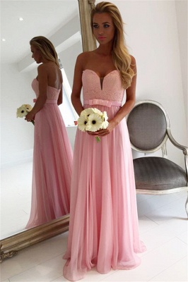 Sweetheart Pink Lace Chiffon Bridesmaid Dresses | Open Back  Blowknot Maid Of Honor Dress_1