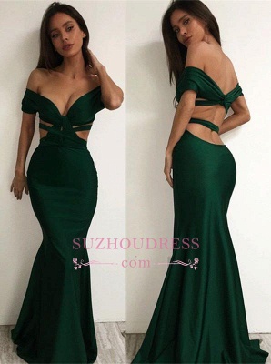 Sexy Green Off-the-shoulder Sweep-Train Mermaid Prom Dress BA4446_1