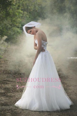 Lace Appliques Sheath Sweetheart Bridal Dresses Tulle Overskirt Open Back  Wedding Dress_4