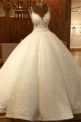 Vintage Sequins Sleeveless Wedding Dresses Spaghetti Straps Lace Bridal Gowns Online_1
