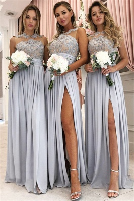 Glamorous A-Line Sleeveless Bridesmaid Dresses | Chiffon Side Slit Lace Evening Dress_1