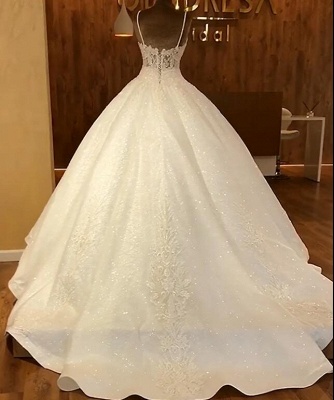 Vintage Sequins Sleeveless Wedding Dresses Spaghetti Straps Lace Bridal Gowns Online_2