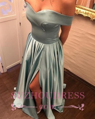 Newest Off-the-Sholder A-line Prom Dresses Side-Slit Simple Evening Dresses_4
