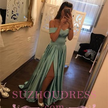 Newest Off-the-Sholder A-line Prom Dresses Side-Slit Simple Evening Dresses_1