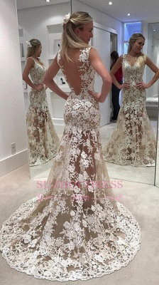 Lace Designer Sheer Ivory Bride Dresses Mermaid Backless Wedding Dress_1