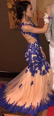 Sleeveless Lace Backless Sexy Prom Dresses |  Mermaid V-neck Royal Blue Evening Dress_3