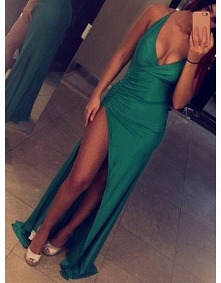 Sexy Slinky Evening Gowns Deep V-neck Open Back Latest Maxi Dresses with Split BA3112_1