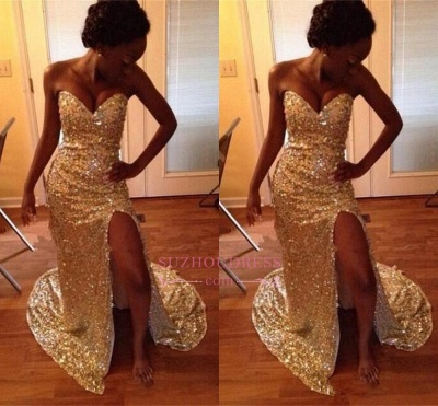 Mermaid Sparkly Sweetheart  Evening Dresses Split Gold Sequins Prom Dresses BA5022_1