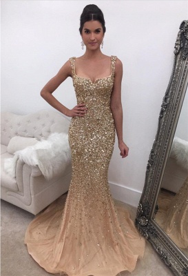 Sexy Mermaid Shiny Crystals Sequins Evening Dresses  Sleeveless Gorgeous Prom Dress_1