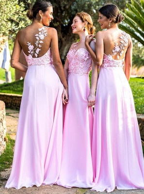 Elegant One Shoulder A-line Bridesmaid Dresses | Pink Flowers Chiffon Bridesmaid Dress_1