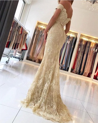 Off The Shoulder Champagne Lace Prom Dresses  Sexy Long  Formal Evening Dress BA6944_3