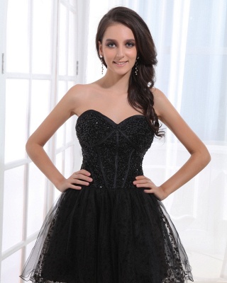 Black Homecoming Dresses  Sweetheart Sleeveless Short Sequins Beading Chiffon Appliques Sequins Cocktail Dresses_2