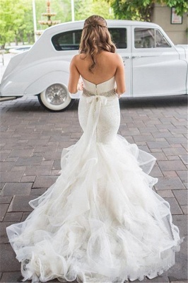 Sweetheart Mermaid Organza Wedding Dress  Elegant Bridal Dresses with Crystal Belt_3