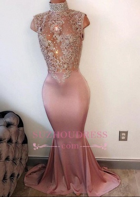 Sleeveless Lace Appliques Mermaid Evening Gowns Pearls High Neck Prom Dress  BA4598_1