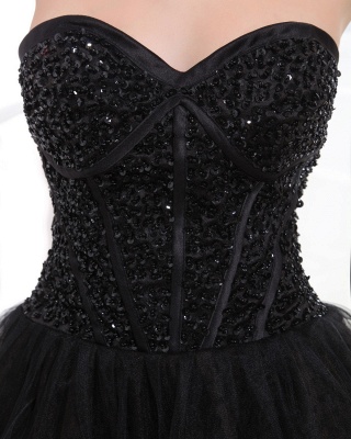 Black Homecoming Dresses  Sweetheart Sleeveless Short Sequins Beading Chiffon Appliques Sequins Cocktail Dresses_3