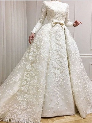 Luxury Beaded Lace-Applique Long-Sleeves Jewel Ball-Gown Wedding Dresses with Over-Skirt CD0071_3