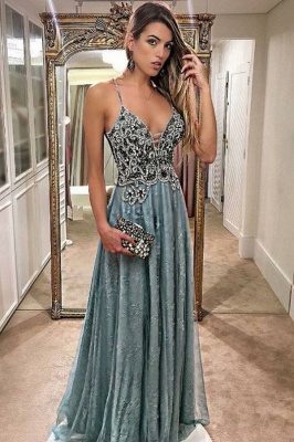 New Arrival A-Line Spaghetti Straps Prom Dresses  Appliques Evening Gowns_1
