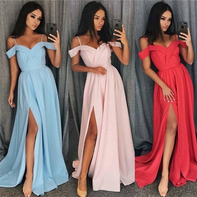 Amazing  Prom Dresses 2019 | Side Slit Spaghetti Straps Sexy Formal Dresses_3