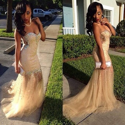 Sweetheart Champagne Prom Dresses Sequins Beads Strapless Tulle Evening Gowns BA7302_3