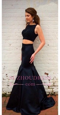 Black Top Sleeveless Two-Piece Crystals Mermaid Prom Dresses_2
