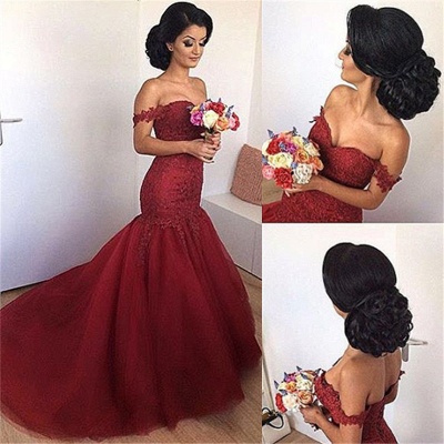 Off The Shoulder Mermaid Burgundy Evening Dresses  Lace Open Back Sexy Formal Dress FB0189_3