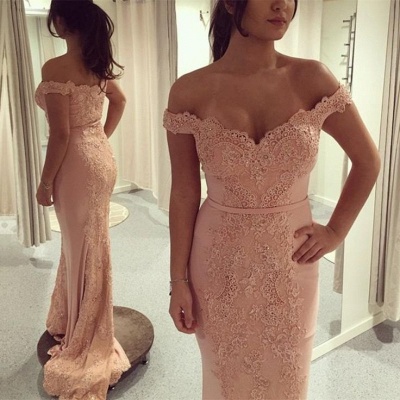 Glamorous Mermaid Off-the-Shoulder Evening Dresses  Lace Appliques Prom Dresses_3