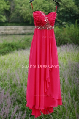 Side Draped Prom Gowns  Spaghetti Straps Sequined Beading Crystal Hi Lo Zipper Peachblow Chiffon Evening Dresses_1
