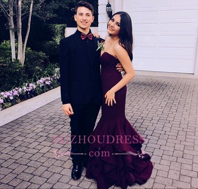 Ruffles Strapless Prom Dresses Mermaid Sweetheart Sexy Long evening Gowns_1